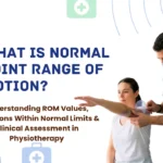 Physiotherapist measuring shoulder joint range of motion using a goniometer during clinical assessment