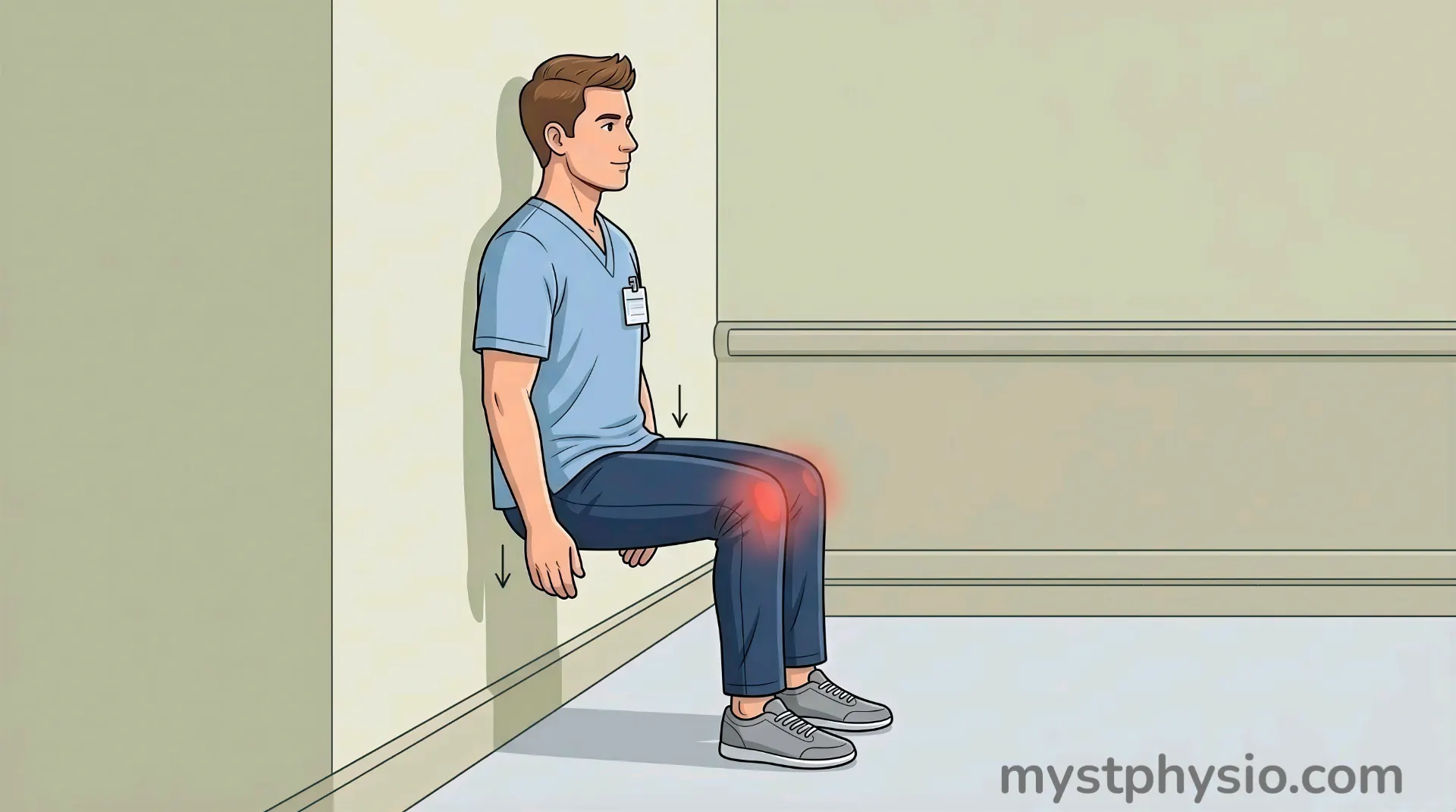 Wall Sit Exercise for Knee Pain Relief Wall sit exercise for knee pain relief showing correct isometric hold position with knees at 90 degrees