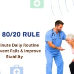 Physiotherapist helping a senior woman perform sit-to-stand balance exercises at home