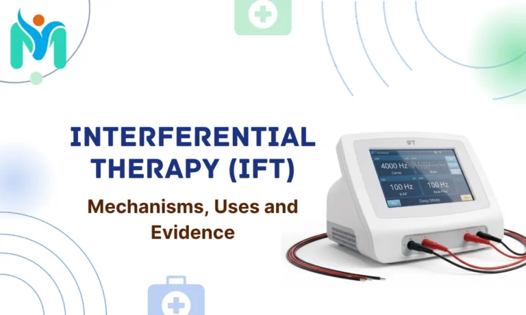 Featured image for Interferential Therapy IFT: Mechanisms, Uses and Evidence article showing a modern digital IFT electrotherapy unit.