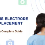 Graphic titled TENS Electrode Placement: A Complete Guide, featuring a rear view of a person with two TENS electrode pads applied to the base of the neck.